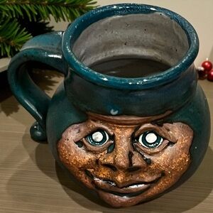 Ugly Face Coffee Mug Stoneware Art Pottery Handmade Signed Vintage 90s